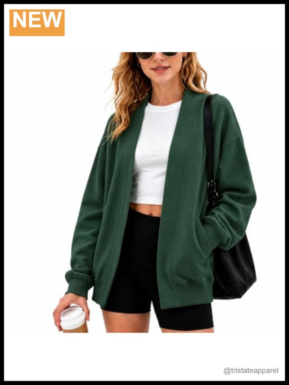 Oversized Cotton Cardigan Sweatshirt Open Front Loose Fit with Pockets